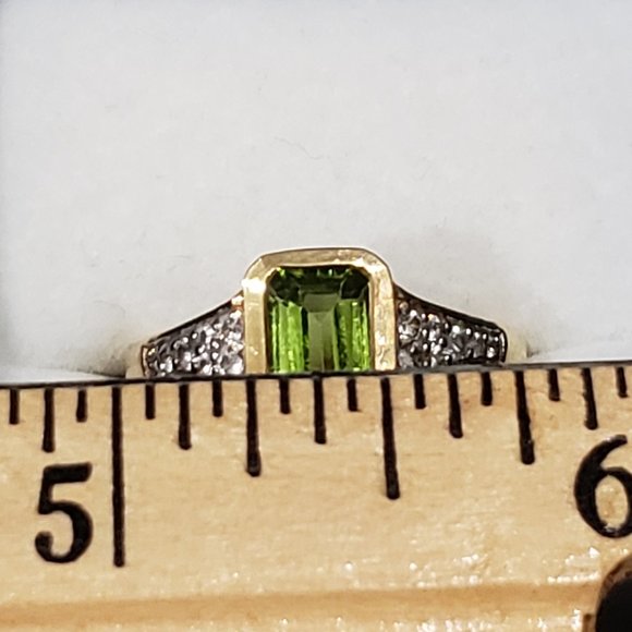SOLD! Peridot & Zircon ring in 14K YG over 925SS - Picture 3 of 5